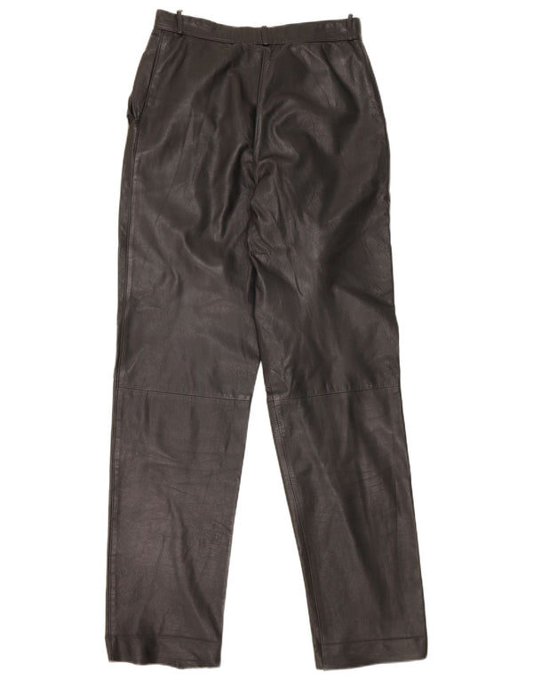 Vintage Damen gerade Lederhose IT 44 Medium W26 L31 Schwarzes Leder