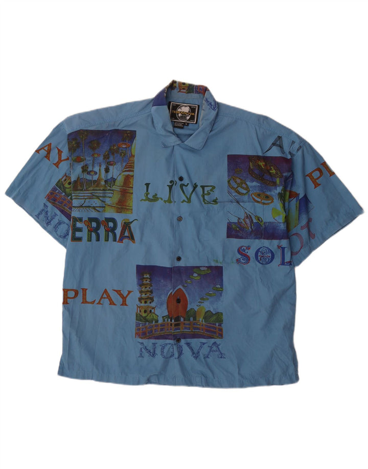 TERRANOVA Herren Grafik-Kurzarmhemd aus mittelblauer Patchwork-Baumwolle