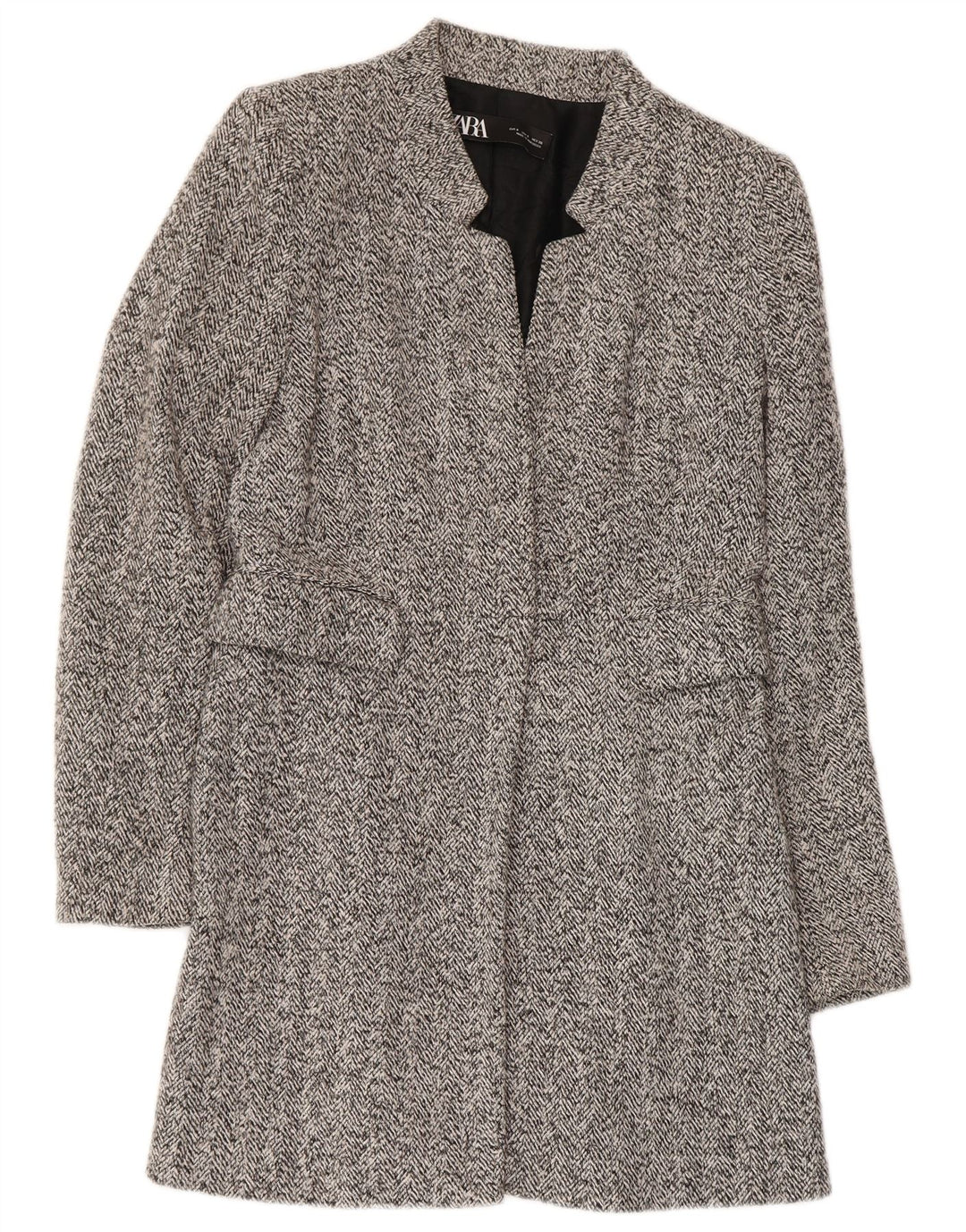Zara Womens Open Overcoat UK 10 Small Grey Herringbone