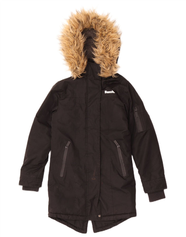 Bench Mädchen-Parka mit Kapuze, 7–8 Jahre, schwarzes Polyester