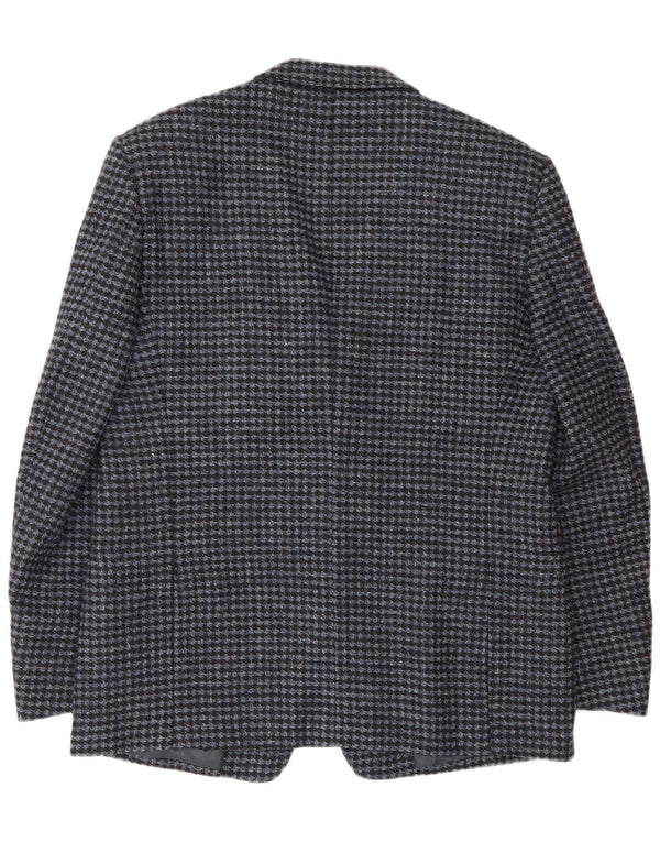 Vintage Herren 2-Knopf-Blazer-Jacke IT 56 3XL Blaue Hahnentritt-Schurwolle
