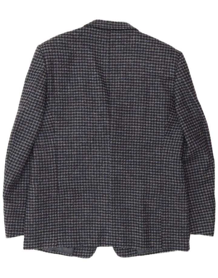 Vintage Herren 2-Knopf-Blazer-Jacke IT 56 3XL Blaue Hahnentritt-Schurwolle