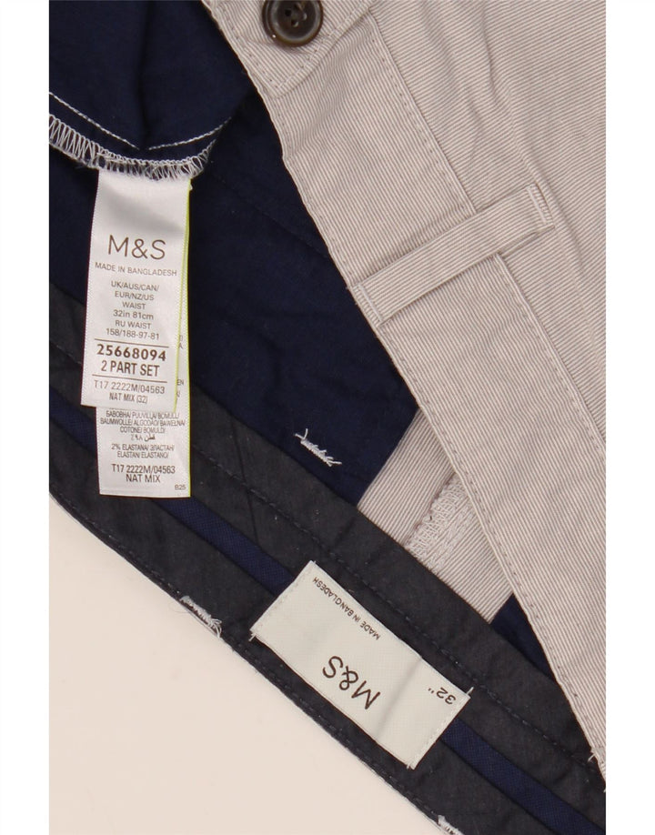 Marks & Spencer Herren-Chinoshorts W32 Mittelgraue Nadelstreifen-Baumwolle
