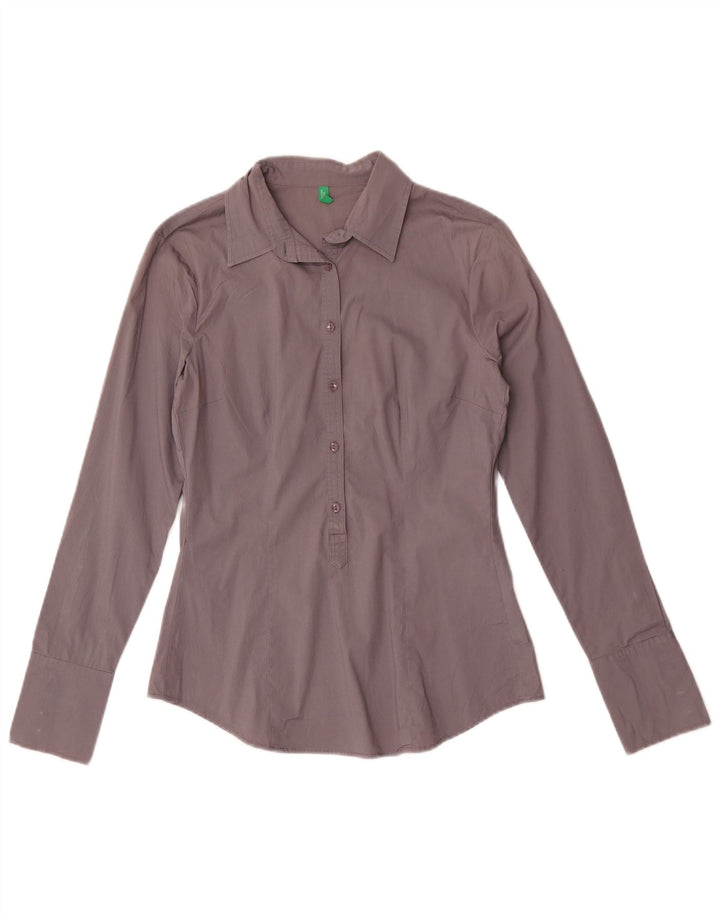 Benetton Damen-Pullover-Hemd UK 10 Small aus grauer Baumwolle