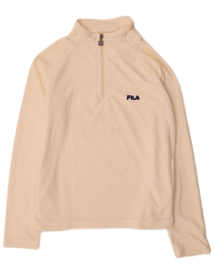 Fila Damen-Fleecepullover mit Reißverschluss am Hals, UK 10, Größe S, cremefarbenes Polyester