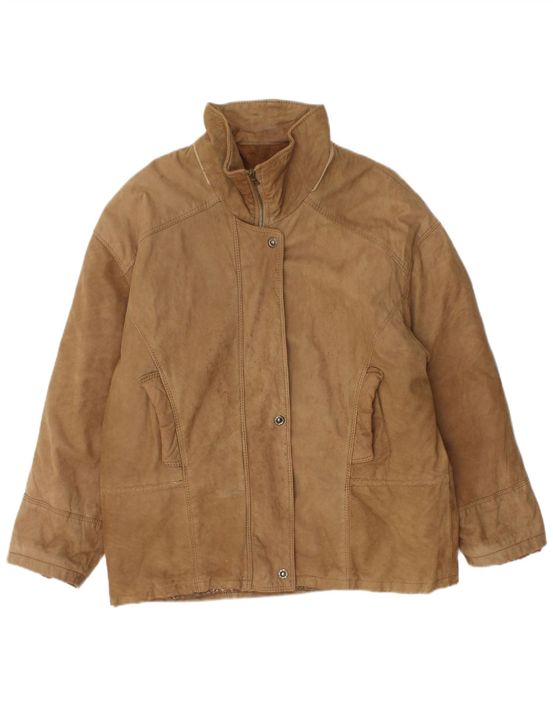 Vintage Damen Übergroße Lederjacke IT 46 Großes Beige Leder