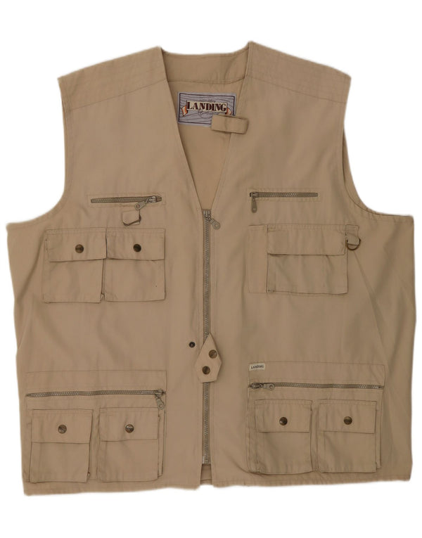 Vintage Herren Utility Gilet UK 42 XL Beige Baumwolle