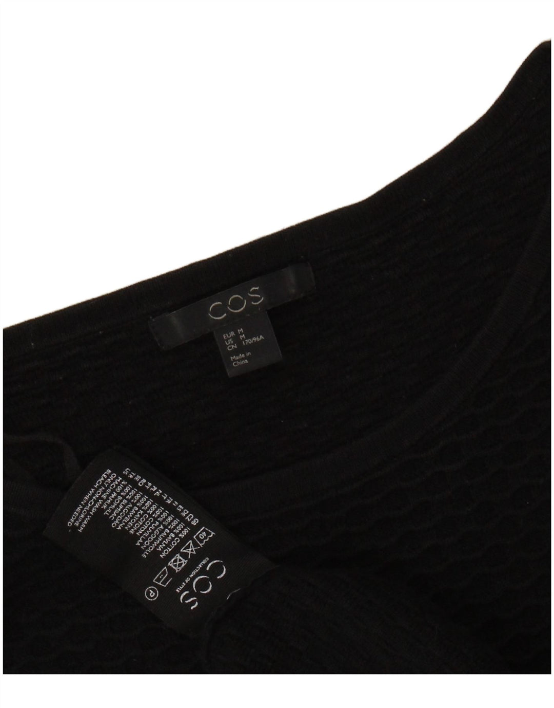 COS Damen-Top, 3/4-Ärmel, UK-Größe 14, mittelschwarz, Baumwolle