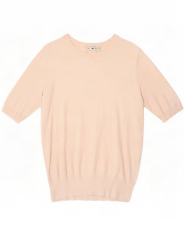 Kurzärmliger Damen-Pullover mit U-Boot-Ausschnitt von Zara, Gr. 40, Größe L, gebrochenes Weiß