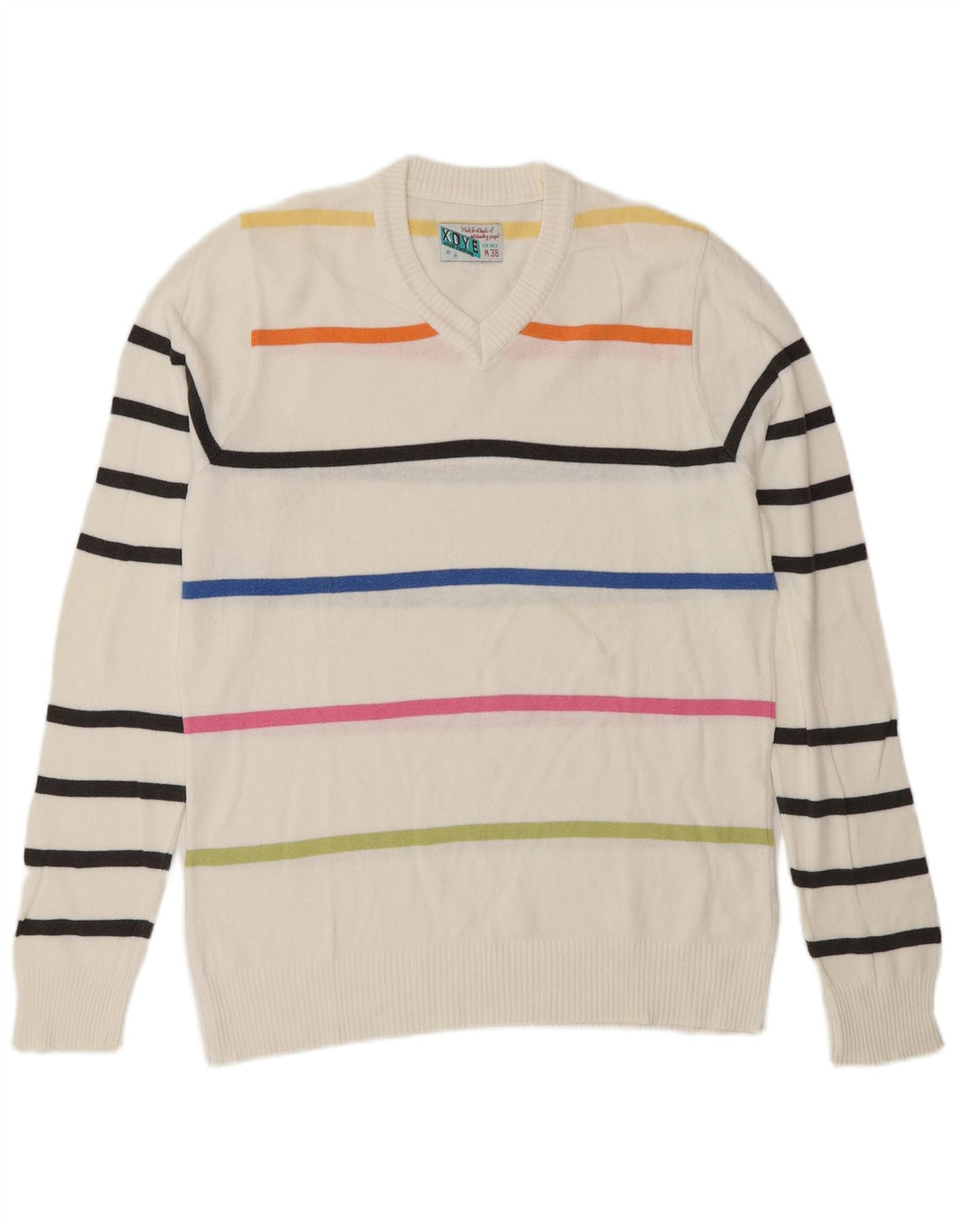 XDYE Herren-Pullover mit V-Ausschnitt, Mittelweiß gestreift