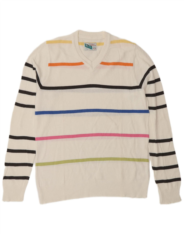 XDYE Herren-Pullover mit V-Ausschnitt, Mittelweiß gestreift