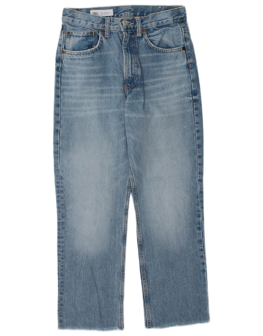 ZARA Damen-Jeans mit hoher Taille, gerade, EU 36, XS, W26, L26, blaue Baumwolle