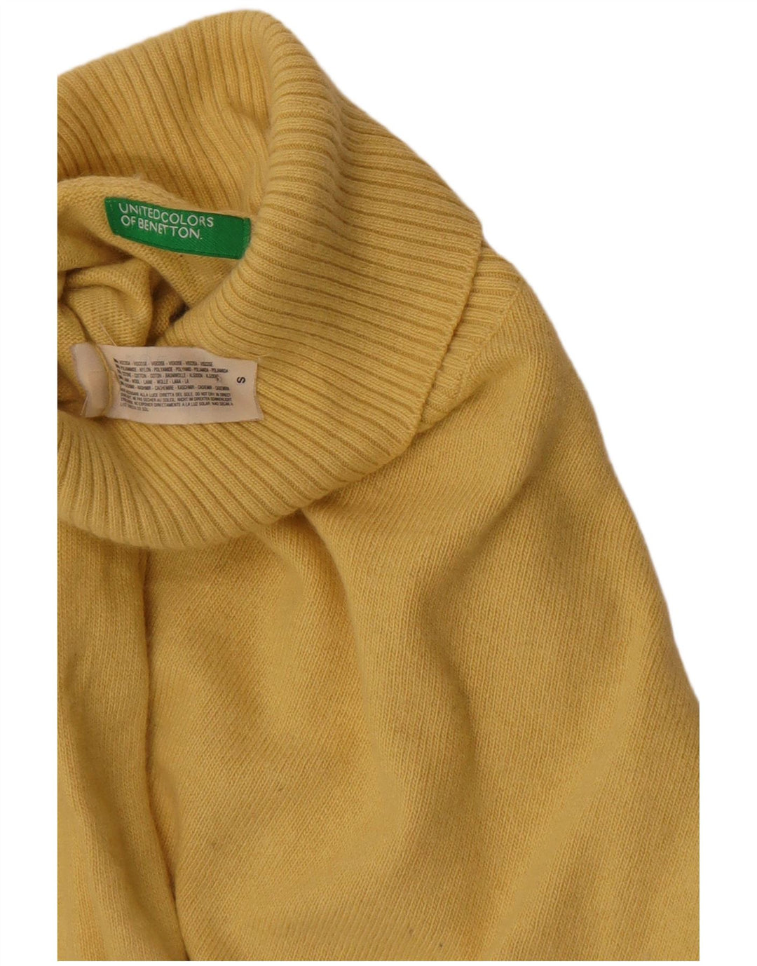 Benetton Damen-Pullover mit Rollkragen, Gr. 10, Größe S, Viskose, Gelb