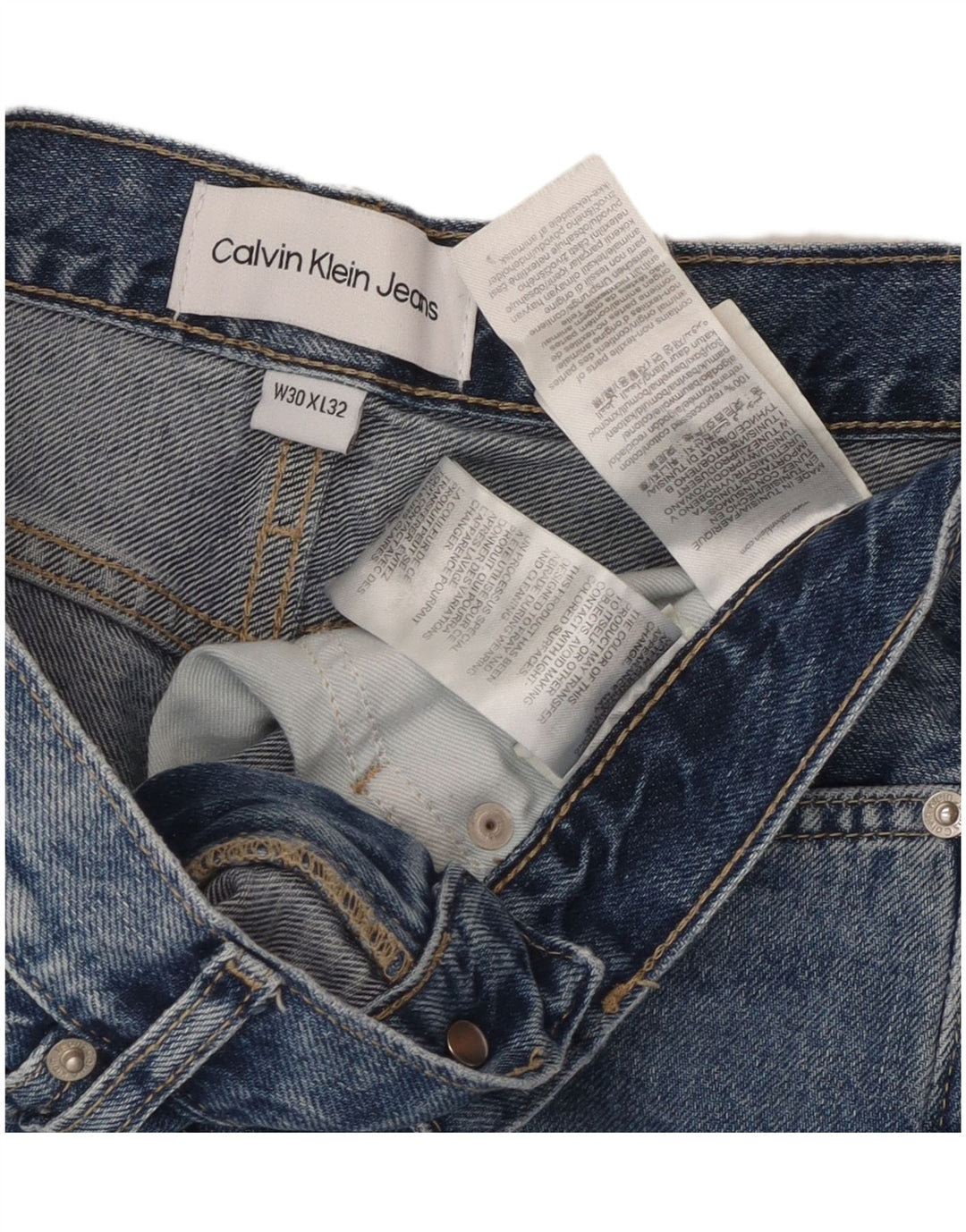 CALVIN KLEIN Damen High Rise Distressed Straight Jeans W30 L32 Blau