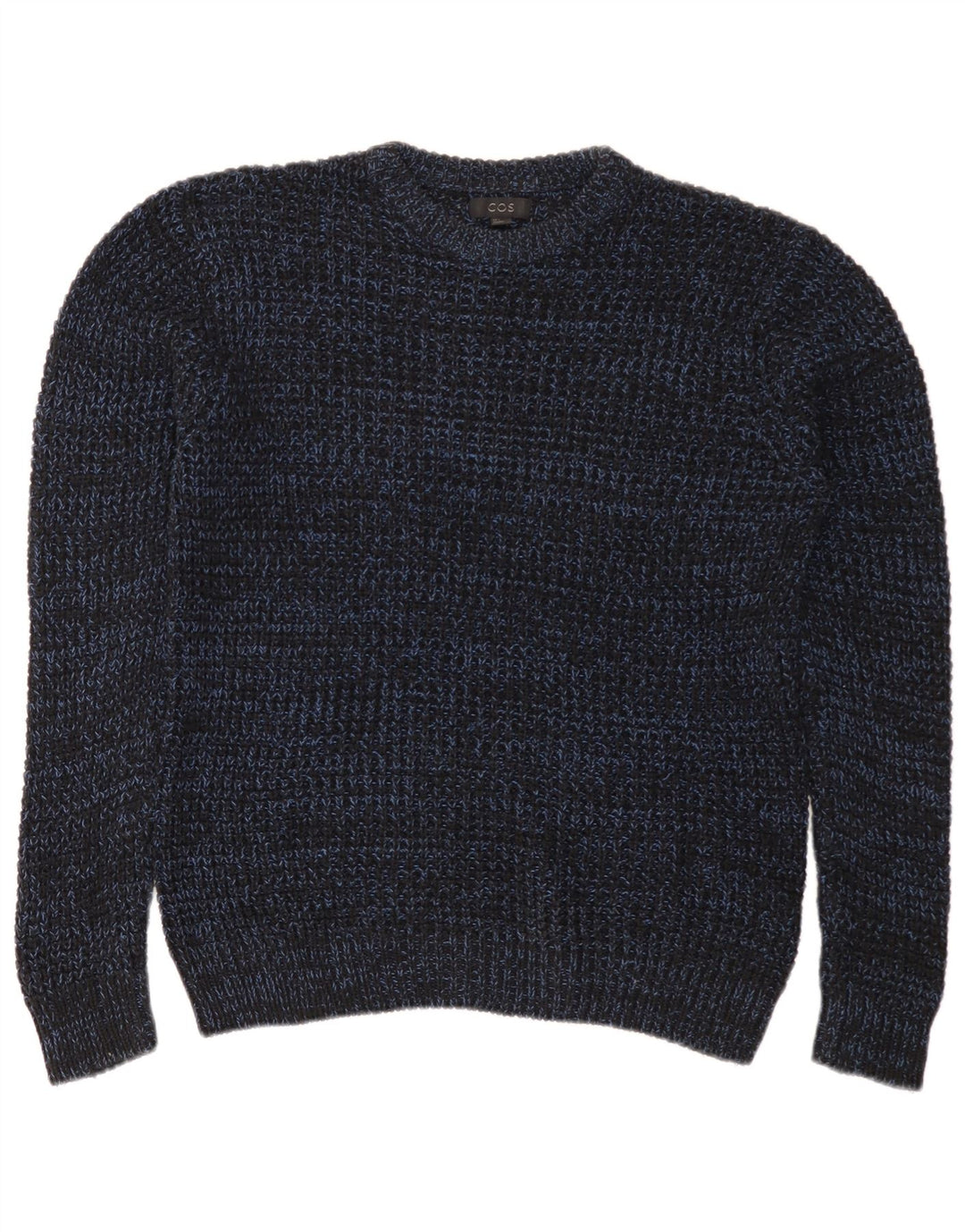 Cos Herren-Pullover mit Rundhalsausschnitt, Größe S, marineblau gesprenkelte Baumwolle