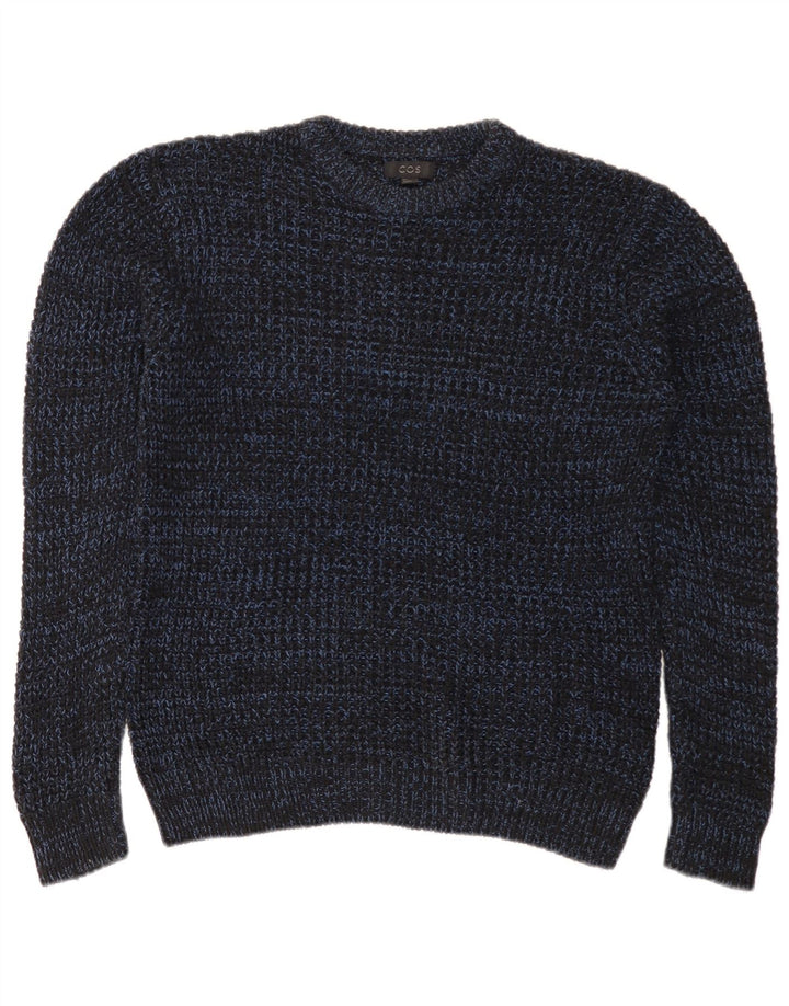 Cos Herren-Pullover mit Rundhalsausschnitt, Größe S, marineblau gesprenkelte Baumwolle