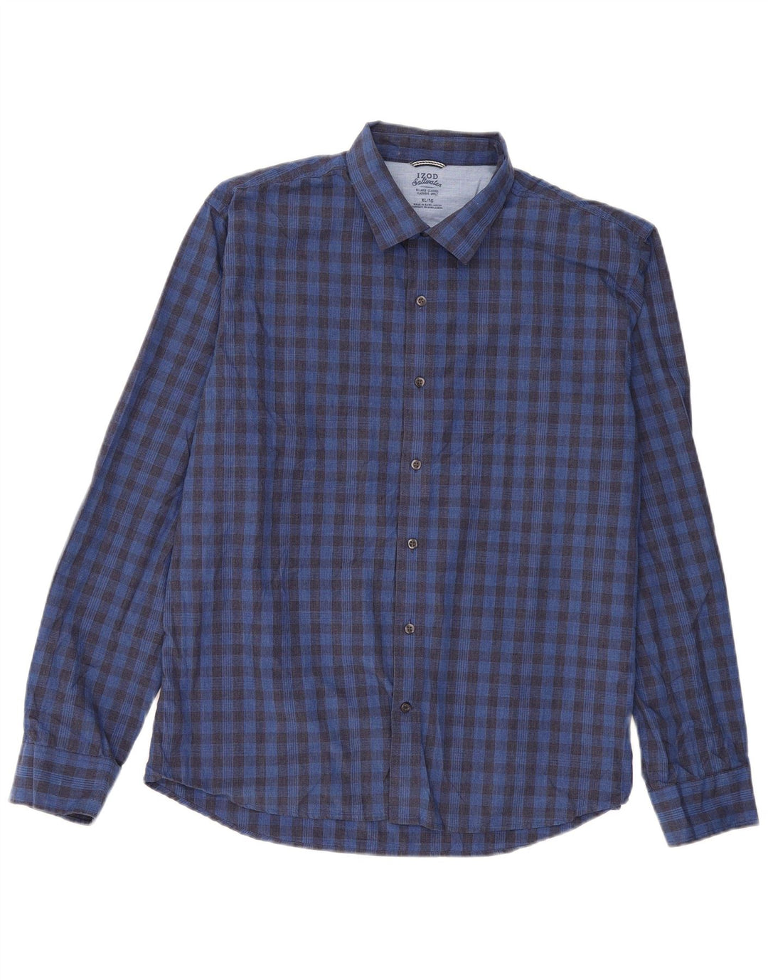 Izod Mens Relaxed Classics Relaxed Fit Shirt XL Blue Gingham Cotton Classic