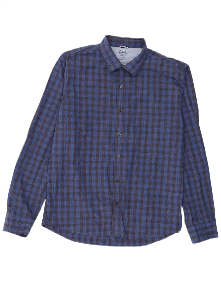 Izod Mens Relaxed Classics Relaxed Fit Shirt XL Blue Gingham Cotton Classic