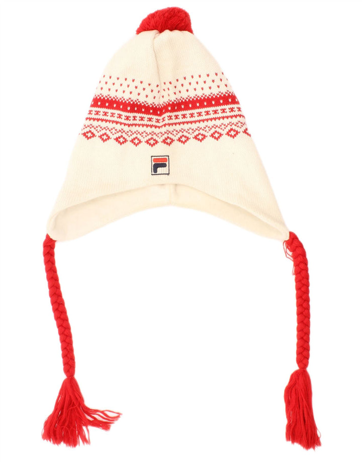 Fila Herren-Strickbommelmütze mit Ohrenklappe, Einheitsgröße, cremefarbene Fair-Isle-Schurwolle