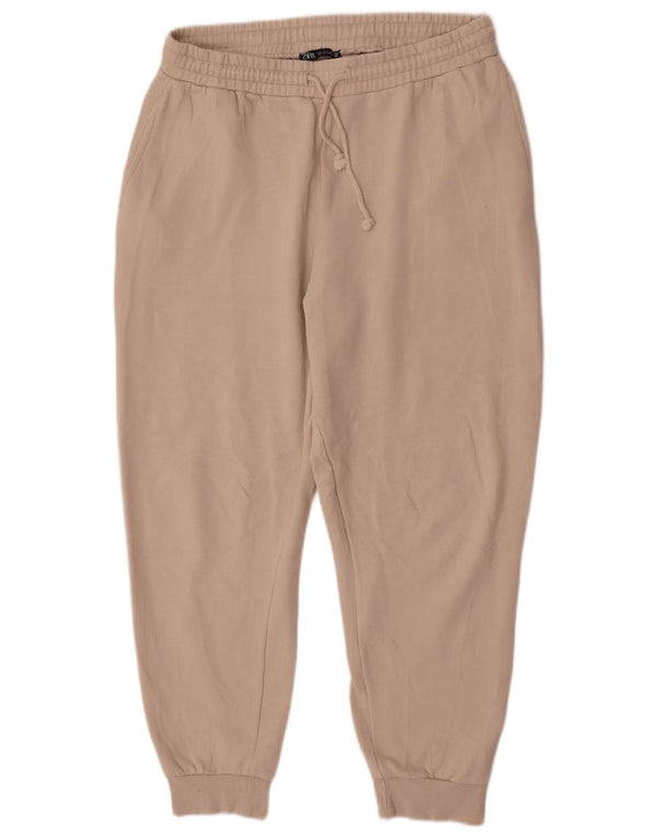 Zara Damen-Trainingshose, Jogginghose, Größe 46, Beige, Baumwolle