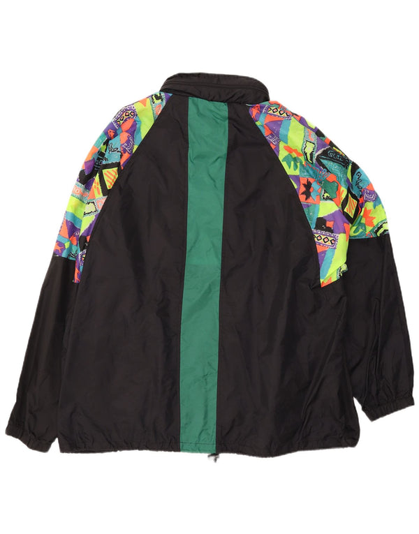 VINTAGE Herren Regenjacke mit Kapuze UK 44 2XL Schwarz Geometrisch