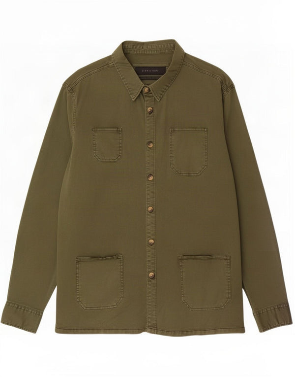 Zara Herren Overshirt Hemd XL Khaki Baumwolle