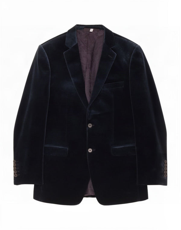 Zara Herren-Blazer aus Samt mit 2 Knöpfen, EU 52, große marineblaue Baumwolle