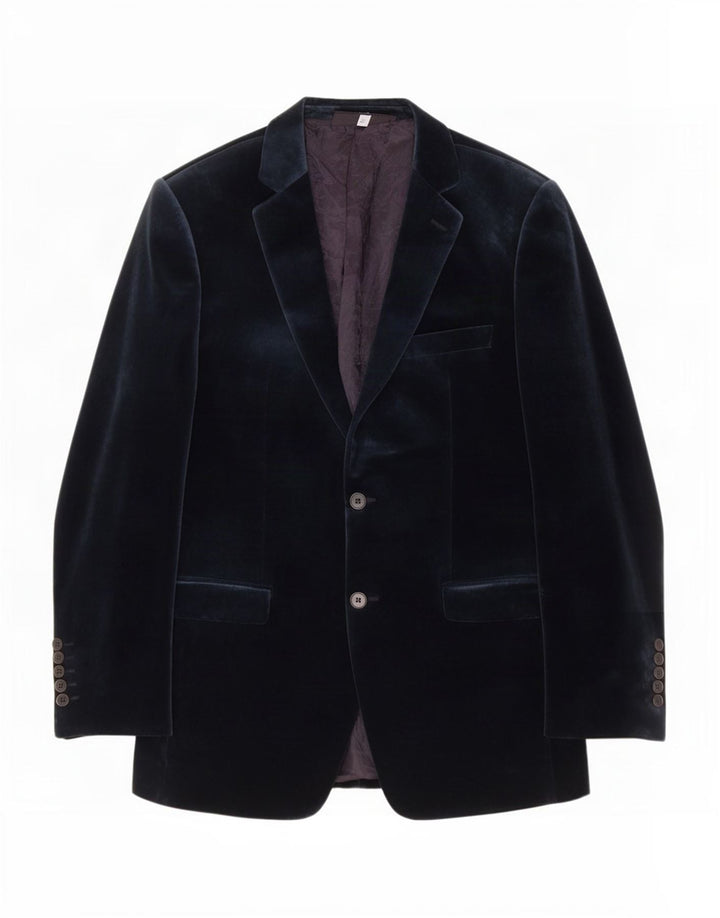 Zara Herren-Blazer aus Samt mit 2 Knöpfen, EU 52, große marineblaue Baumwolle