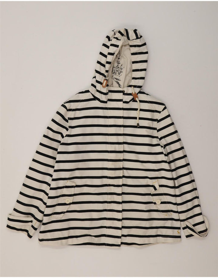 Joules Womens Hooded Oversized Waterproof Jacket UK 18 XL Weiß gestreift