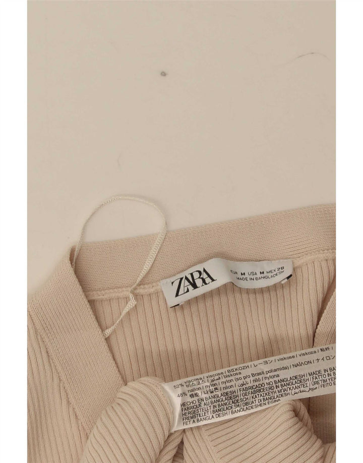 Zara Damen Crop Cardigan Top UK 12 Mittelbeige Viskose