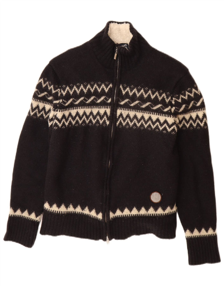 Armani Jeans Damen-Cardigan-Pullover UK 12 Medium Navy Blue Fair Isle