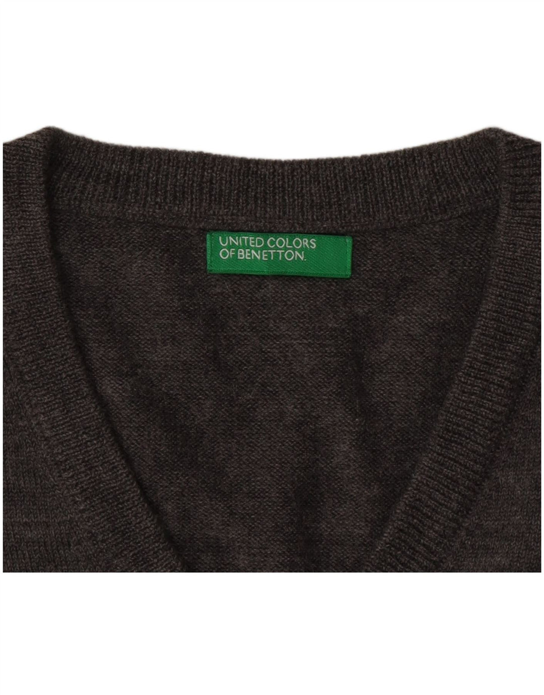 BENETTON Mens V-Neck Jumper Sweater Large Grey