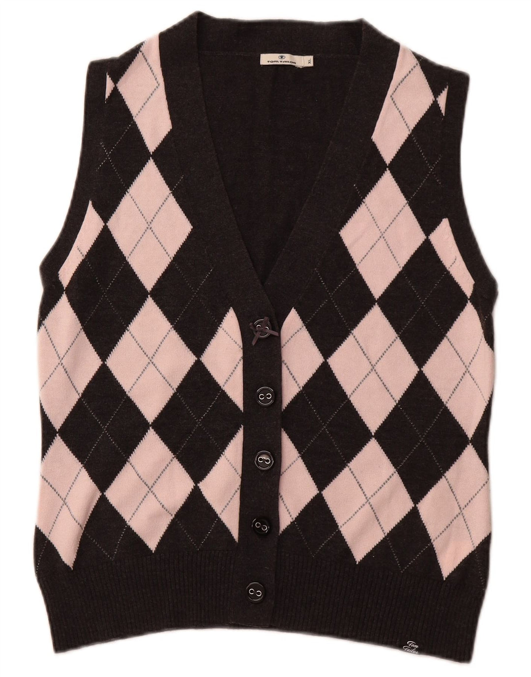 TOM TAILOR Damen Crop Cardigan Pullover UK 18 XL Schwarz Argyle/Diamant