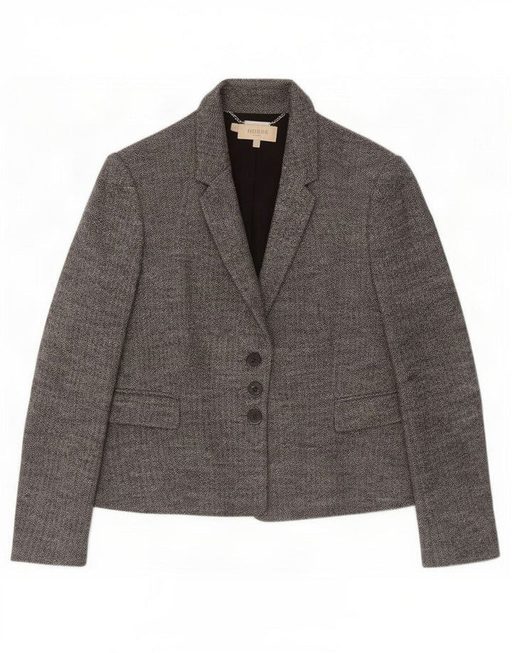 Hobbs Damen-Blazerjacke mit 3 Knöpfen, Gr. 44, Grau, Fischgrätenmuster