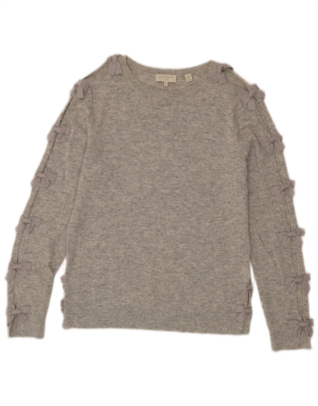 Ted Baker Damen-Pullover mit U-Boot-Ausschnitt, Größe 2, kleine graue Wolle