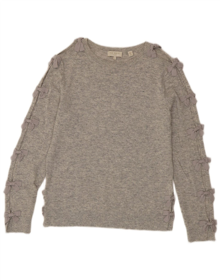Ted Baker Damen-Pullover mit U-Boot-Ausschnitt, Größe 2, kleine graue Wolle