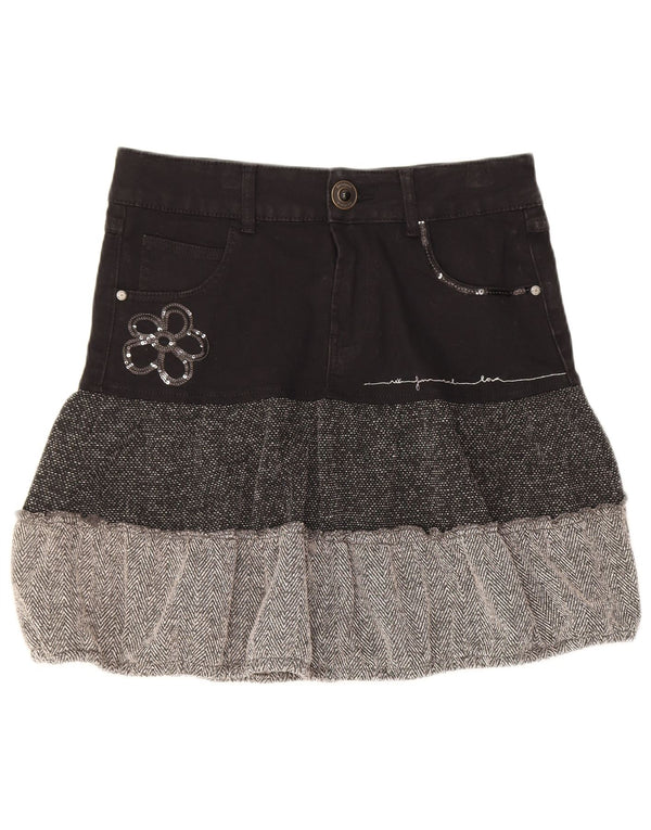 Desigual Damen Stufenrock EU 36 Small W28 Schwarze Colourblock-Baumwolle