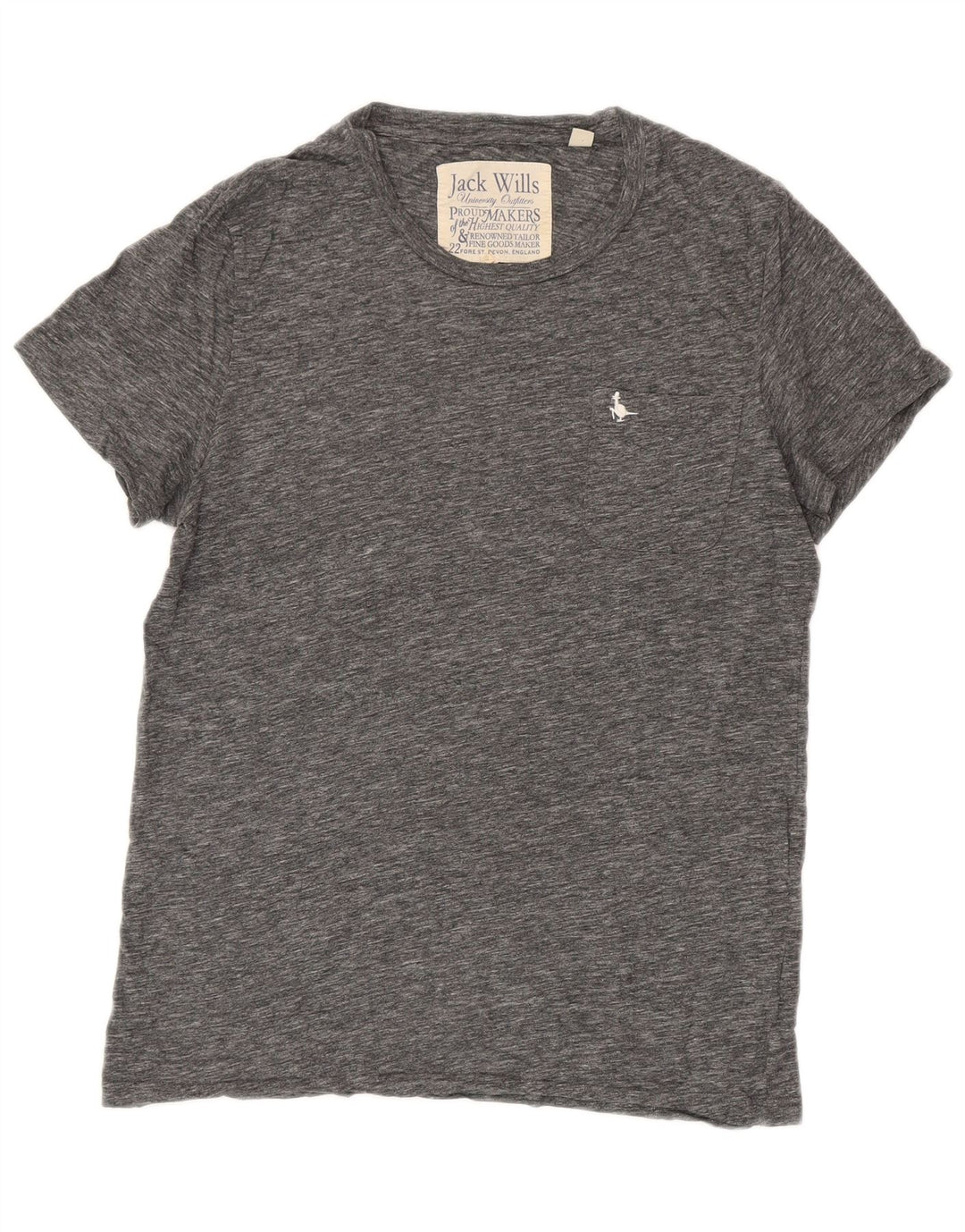 Jack Wills Herren-T-Shirt-Oberteil aus mittelgrau gesprenkelter Baumwolle
