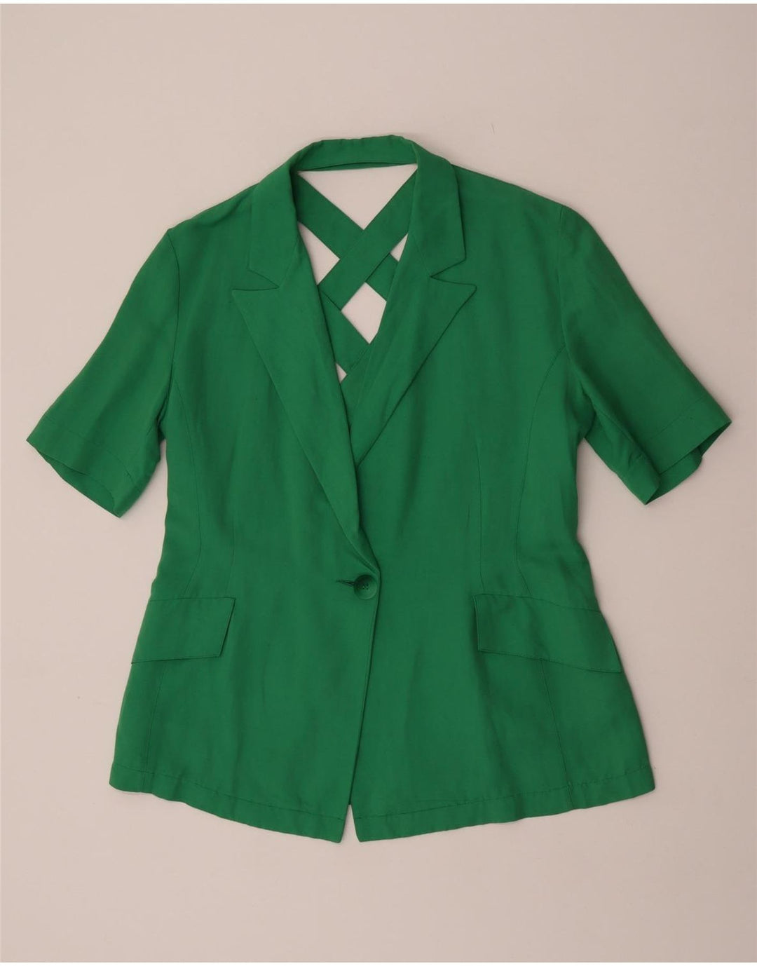 Vintage Damen Kurzärmelige 1-Knopf-Blazerjacke UK 16 Groß Grün