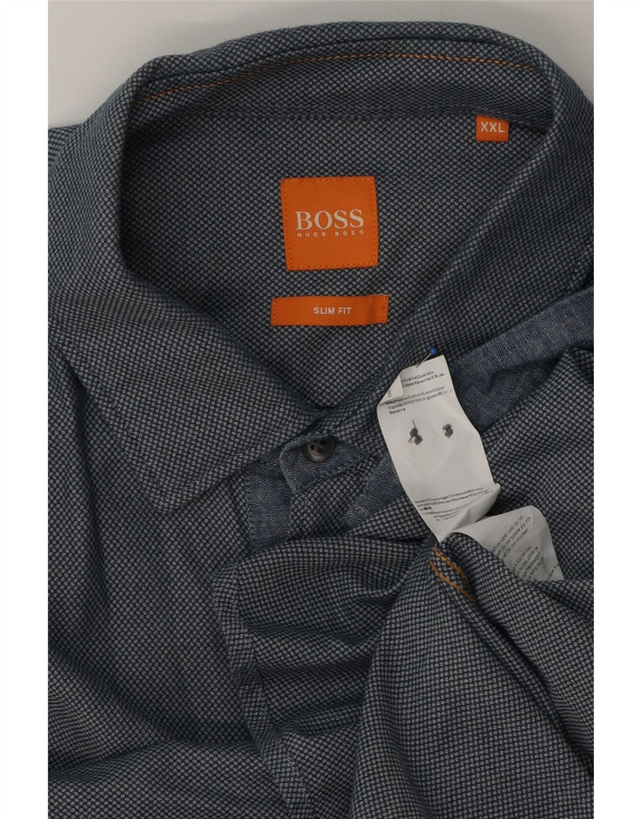 HUGO BOSS Herren Slim Fit Hemd 2XL Grau gepunktete Baumwolle