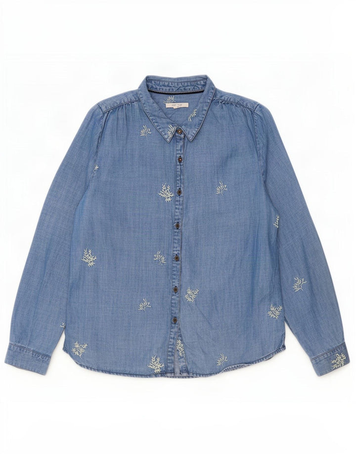 White Stuff Damen Jeanshemd UK 12 Mittelblaues Blumen-Lyocell
