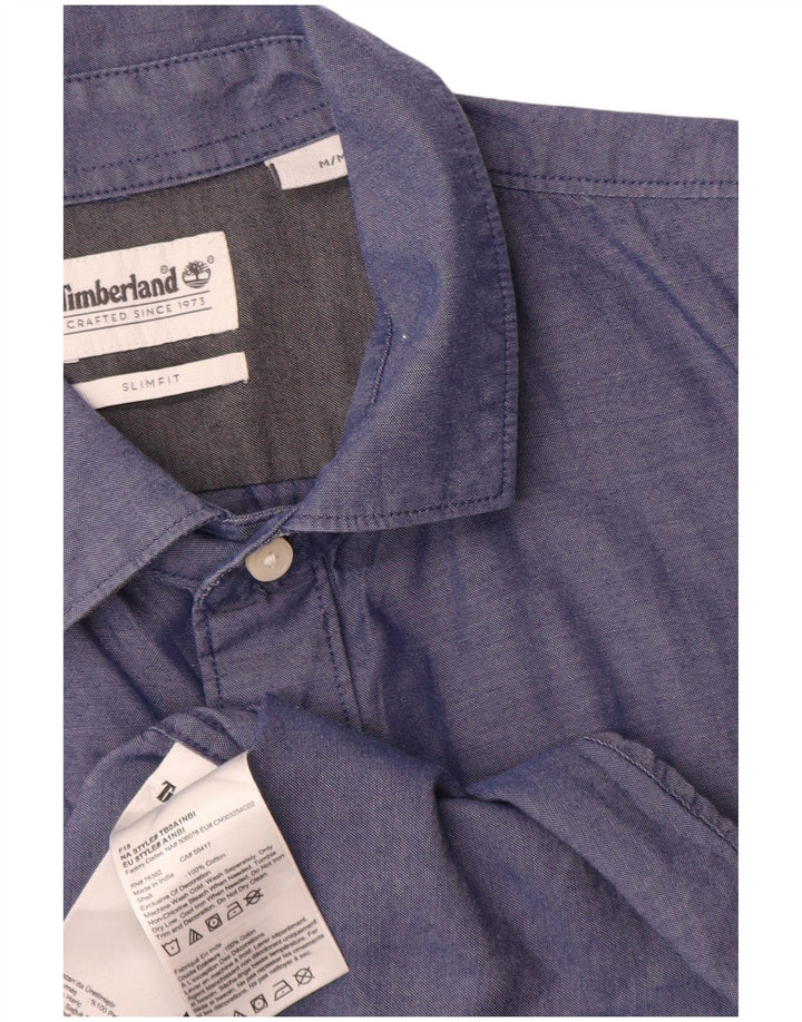 Timberland Herren Kurzarm-Slim-Fit-Hemd aus mittelblauer Baumwolle