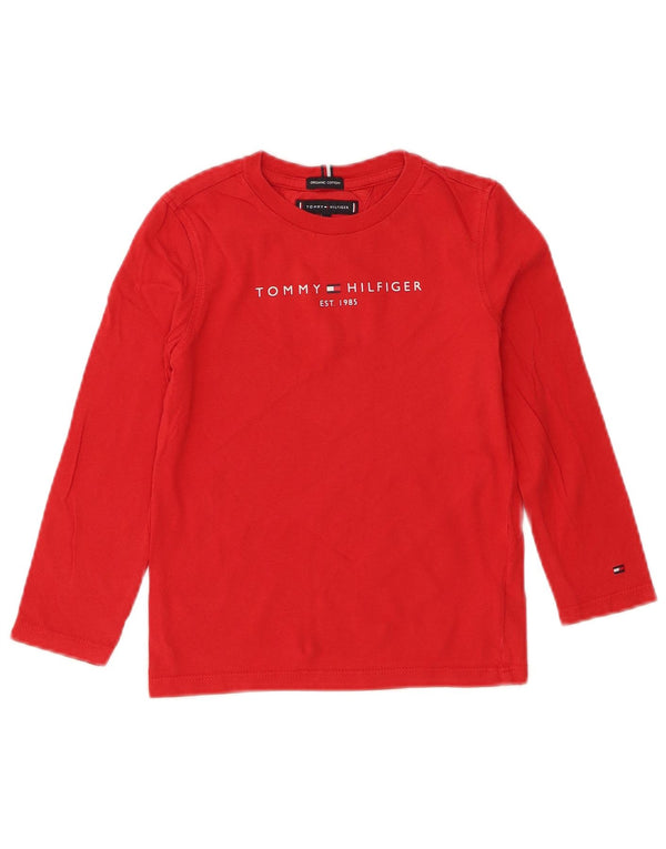 Tommy Hilfiger Jungen-Oberteil mit Grafik, langärmlig, 5–6 Jahre, rote Baumwolle