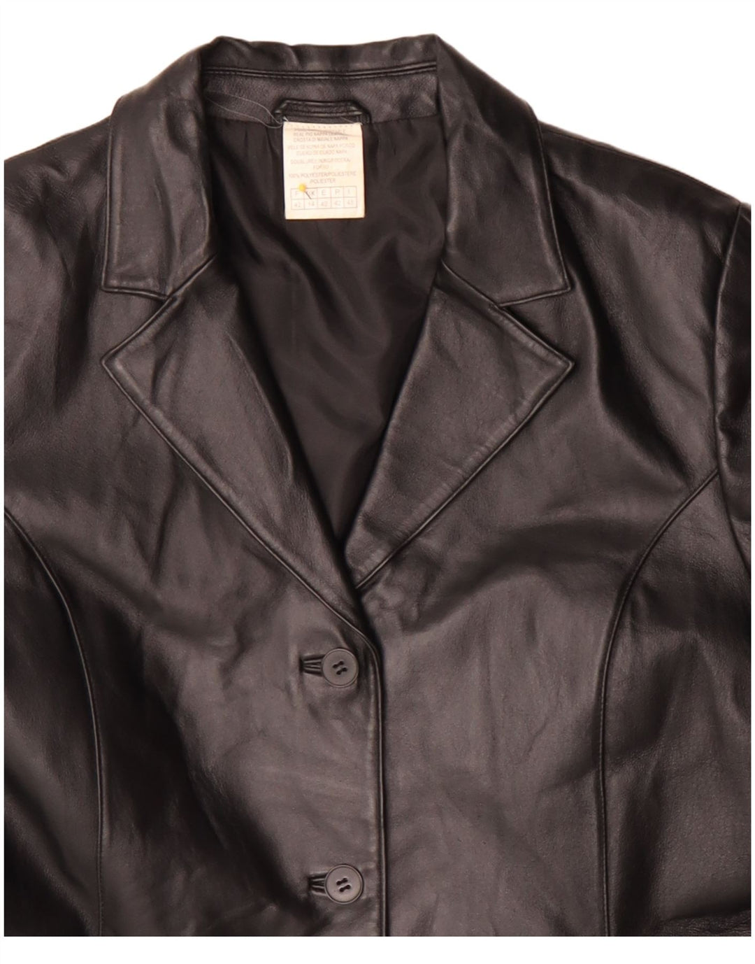 Vintage Damen Ledermantel UK 14 Großes schwarzes Polyester