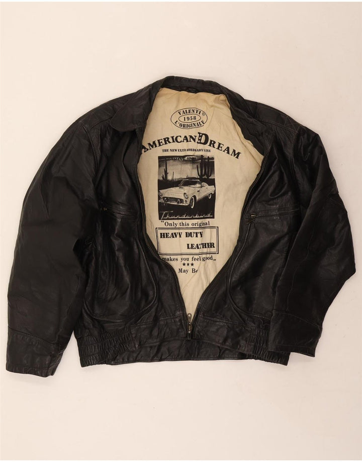 Vintage Herren Lederjacke IT 56 3XL Schwarz