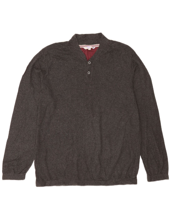 Fat Face Herren-Pullover mit Knopfkragen, XL, graue Baumwolle
