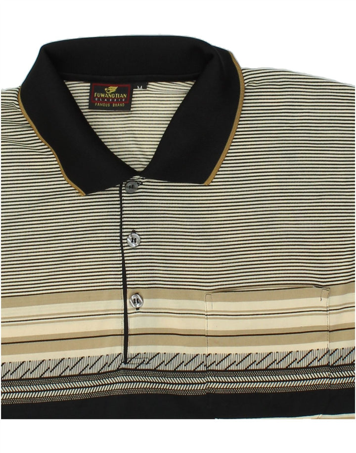 VINTAGE Herren-Poloshirt aus mittelgrau gestreiftem Polyester