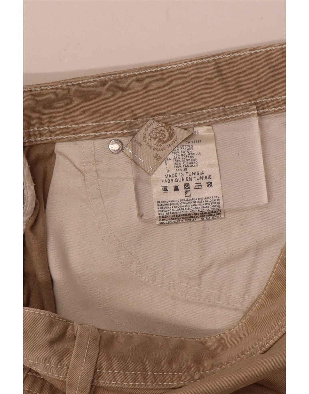 Diesel Herren Straight Jeans W32 L29 Beige Baumwolle