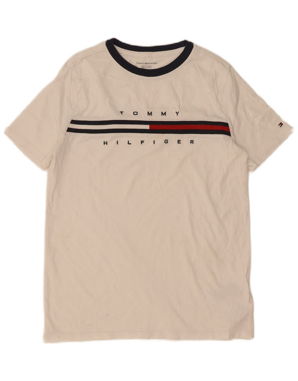 Tommy Hilfiger Jungen T-Shirt mit Grafik, 15–16 Jahre, XL, weiße Baumwolle