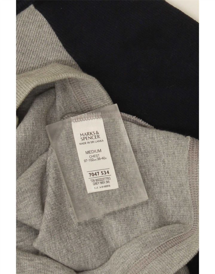 Marks & Spencer Herren-Oberteil aus langärmliger, mittelgrauer Colourblock-Baumwolle